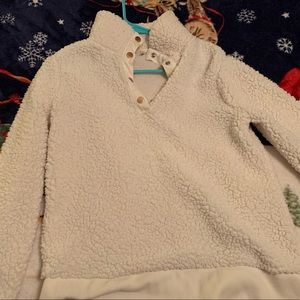Long sleeve white fuzzy quarter zip (button)